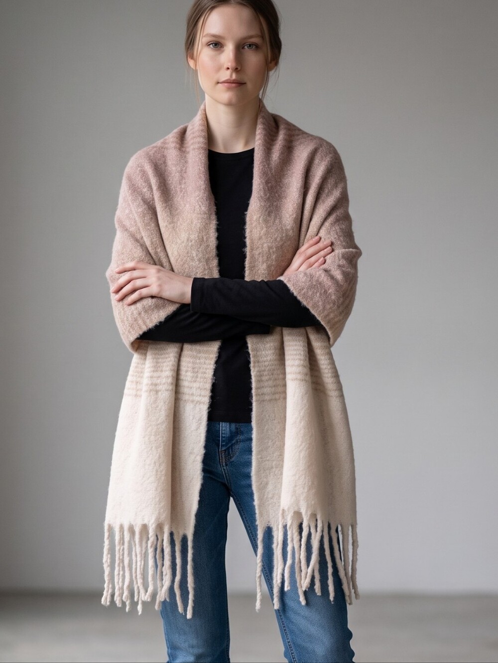 Mer-Sea Anthropologie Soft Ombre Fringe Shawl Sweater Wrap Scarf OS NWOT